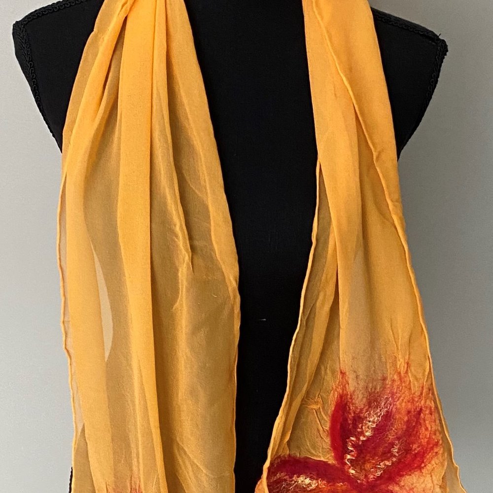 Silk scarf with wool embroidered print